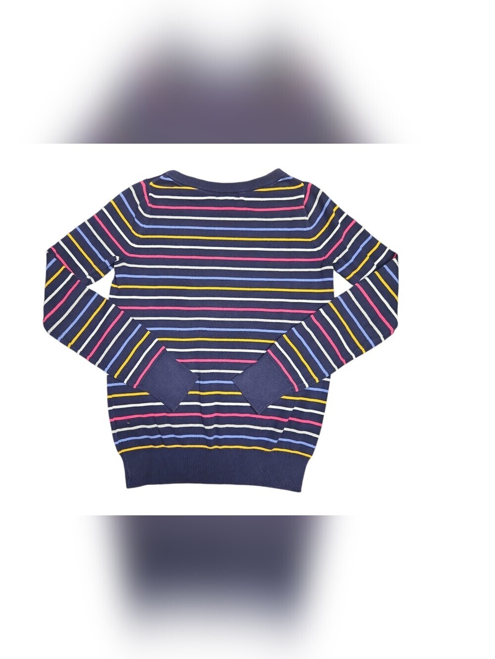 GAP Women's Navy Striped Cotton Sweater with Multicolor Accents Size X Small - Picture 2 of 5